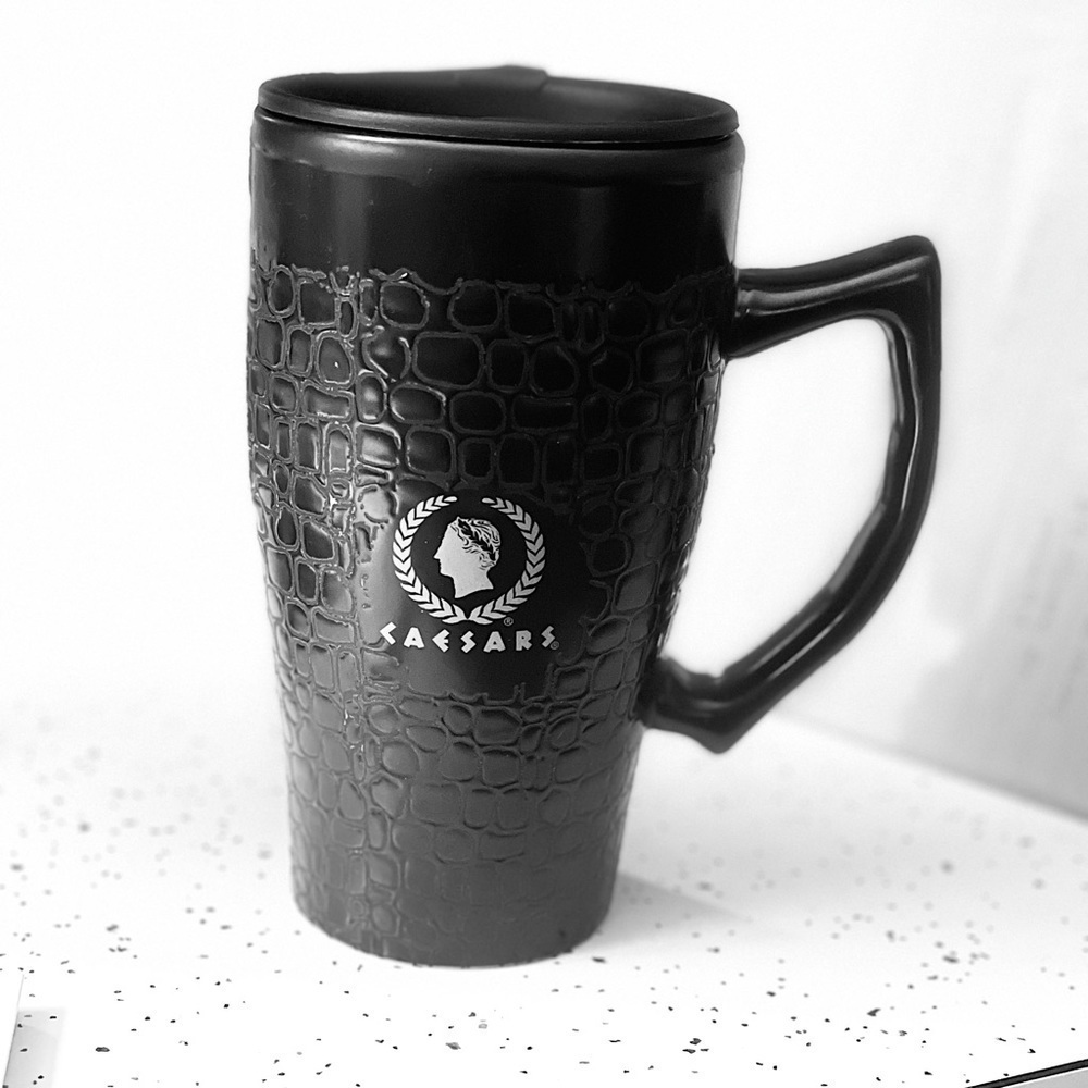 Vintage Caesars Palace Casino Tall Coffee Mug Cup Vegas Souvenir Black & Gold